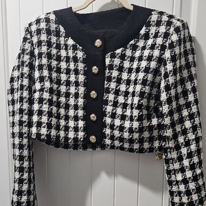 Alexia Admor Houndstooth Blazer with Gold Accents